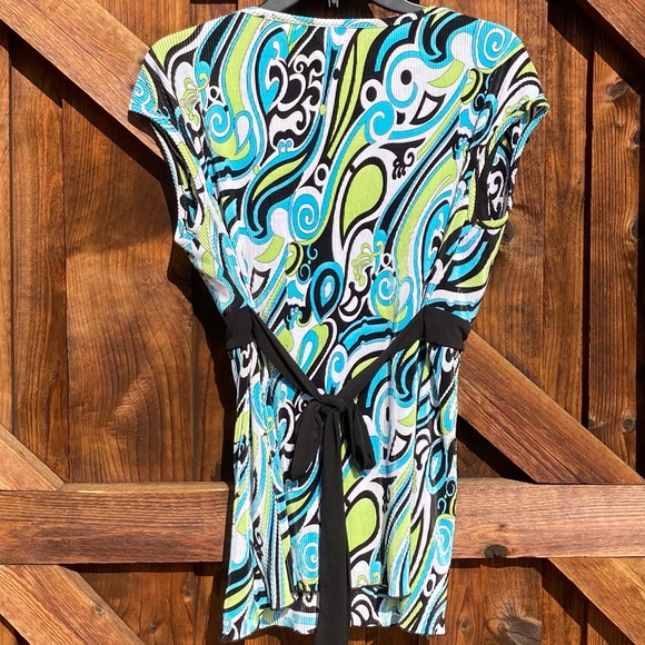 Cato Pleated Tie Back Geometric Blouse - Picture 2 of 6